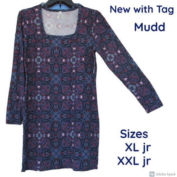 Relist 3/8❌ Mudd sueded flare boho print dress with stretch XL jr - Picture 3 of 15
